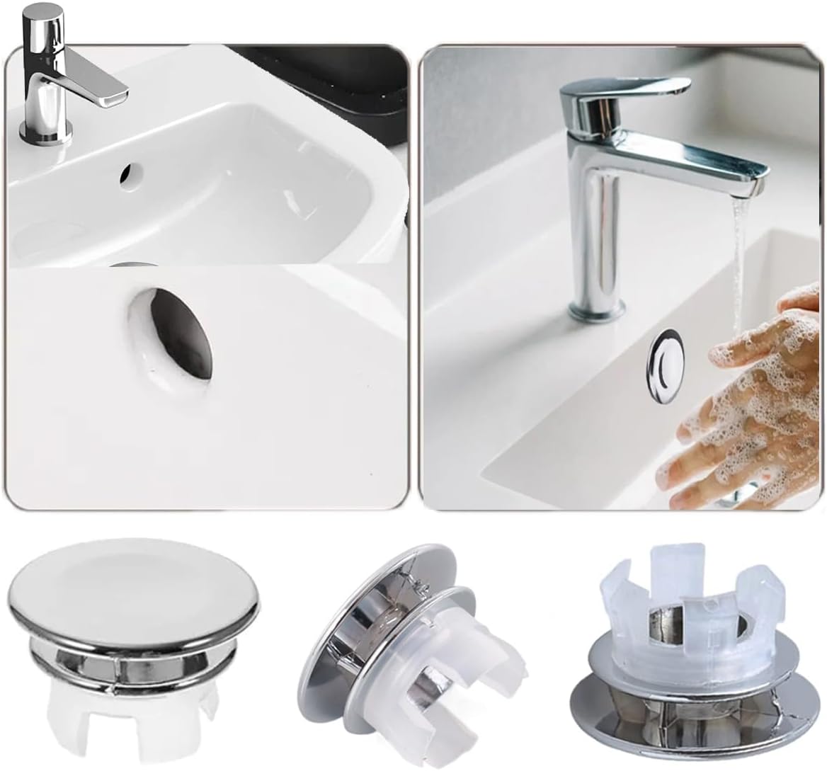 4-Pack Sink Basin Overflow Double Layer Solid Ring Drain Covers,Kitchen Bathroom Sink Trim Overflow Cover Insert in Hole Round Caps (ABS)