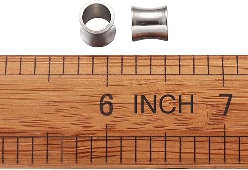 Miniatura 5 de Fashewelry 100 cuentas espaciadoras de columna de acero inoxidable con agujero grande de 0.315 x 0.315 in, cuentas de metal pulido liso europeo para