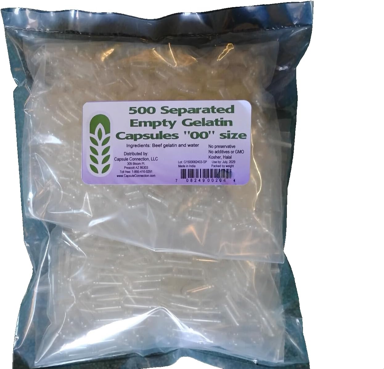 Capsule Connection 500 Separated Empty Gelatin Capsules, 00" Size, 500 Count Bag