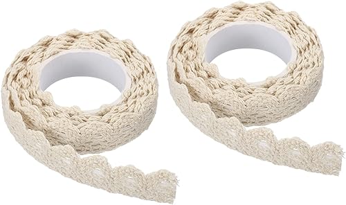PATIKIL Cinta de encaje autoadhesiva, 2 rollos de cinta adhesiva de algodón para detallar decoración de pared, color beige