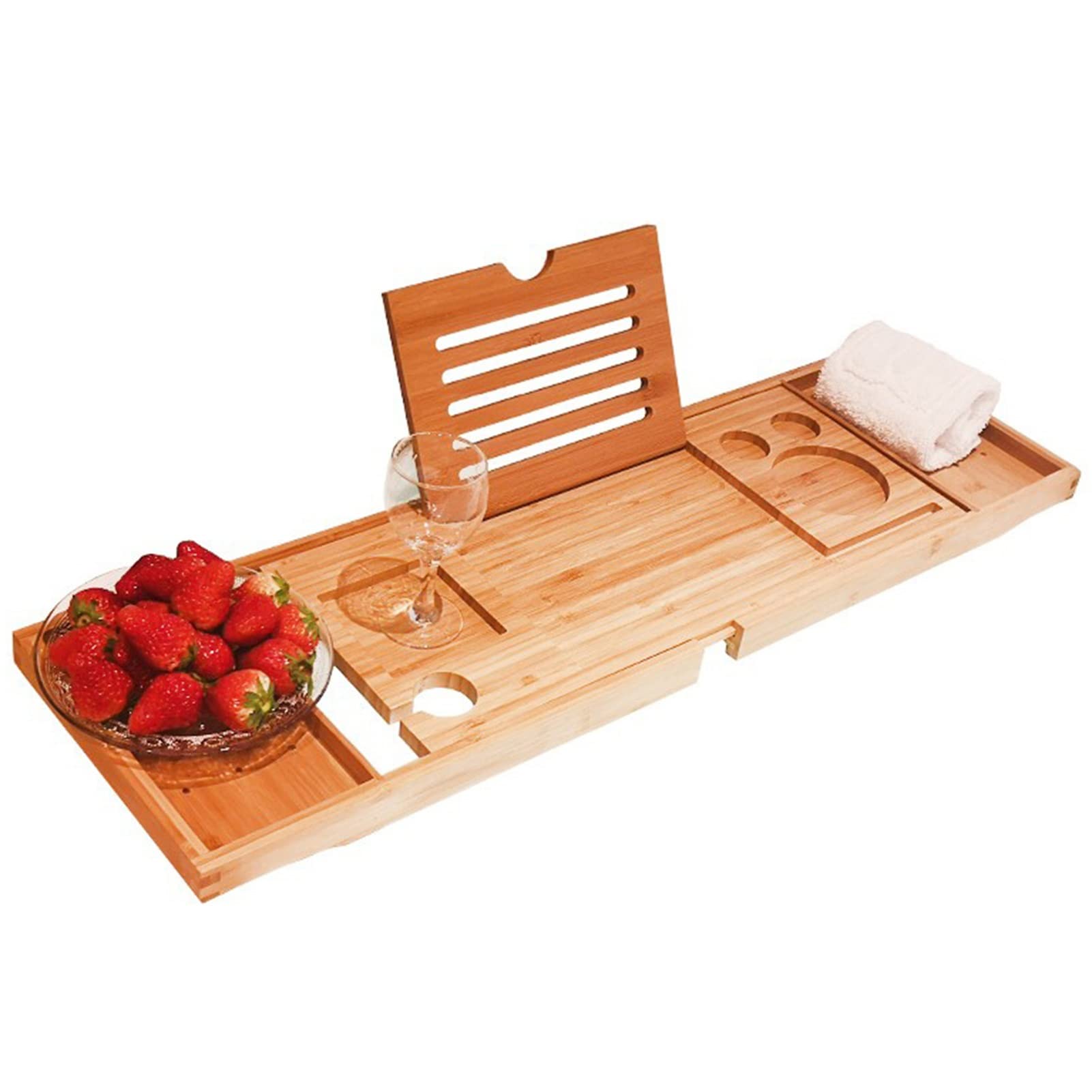 Bandeja de bambú para bañera con estante para libros de lectura/soporte para smartphone, ideal como regalo de spa
