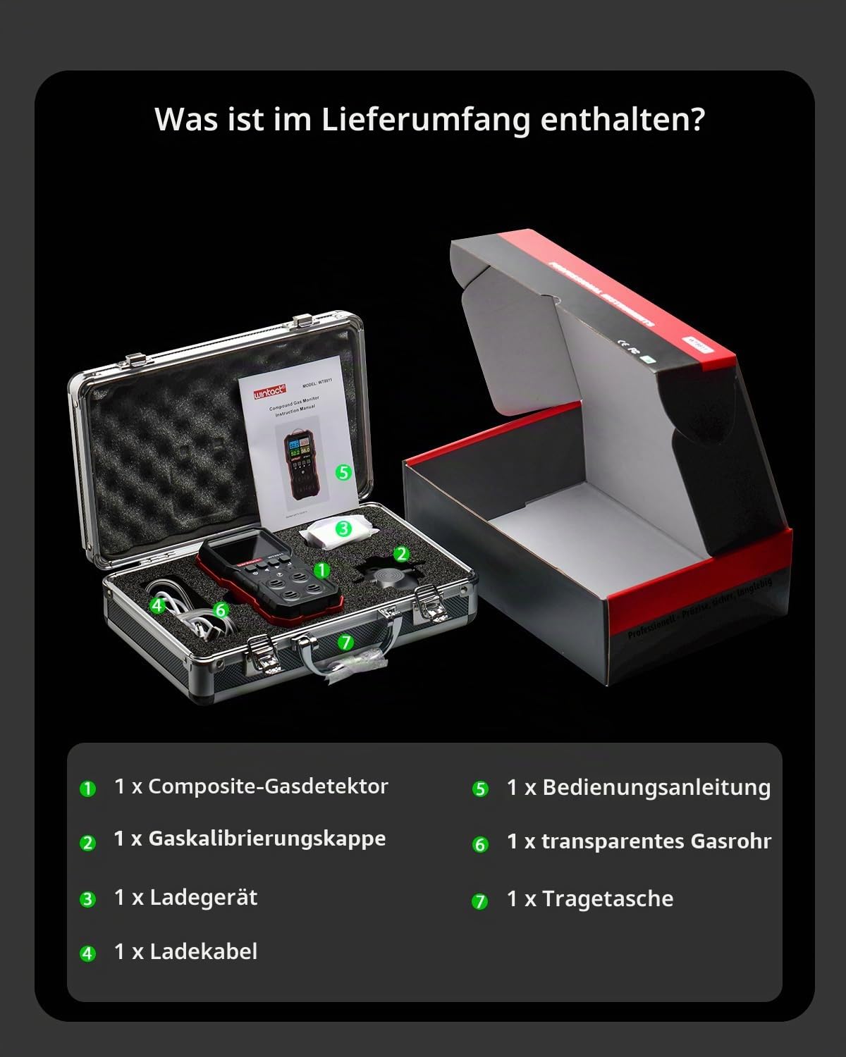 Wintact 4 in 1 Gasleckdetektor, Monitor Multi Gas Alarm Sniffers Brennbar, Natürlich, Methan, Propan, Kohlenmonoxid, Schwefelwasserstoff, Sauerstoff für Zuhause, Wohnmobil, Kanalisation (WT8811)