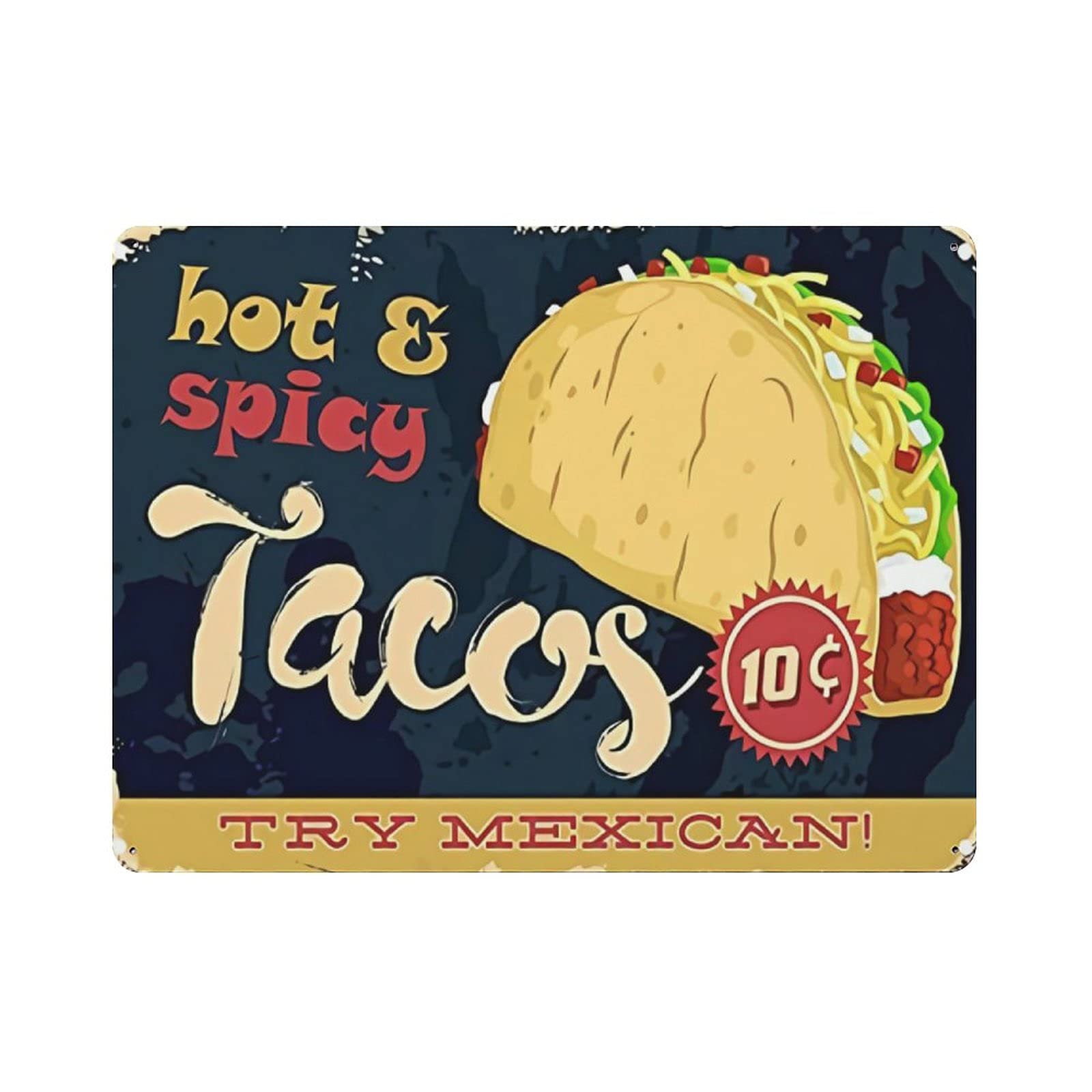 Metal Tin Sign Hot&Spicy Tacos Vintage Tin Poster Metal Sign Wall Decoration Country Kitchen Home Garage Decor 12"x16"