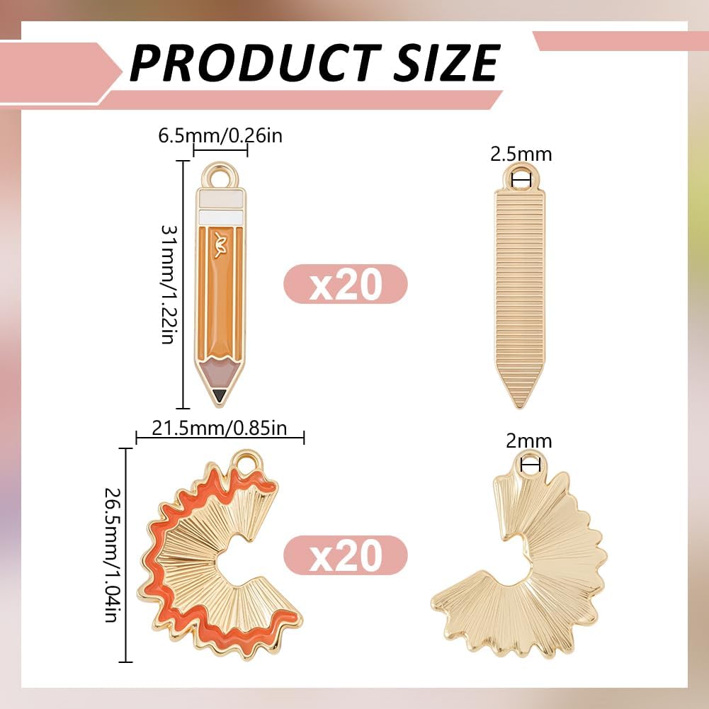 40Pcs Enamel Pencil Charms Teacher School Charm Bulk Back to School Pendants for Jewelry Making DIY Necklaces Supplies Earrings Bracelets Keychains Craft Teacher's Day Accessory - Image 2