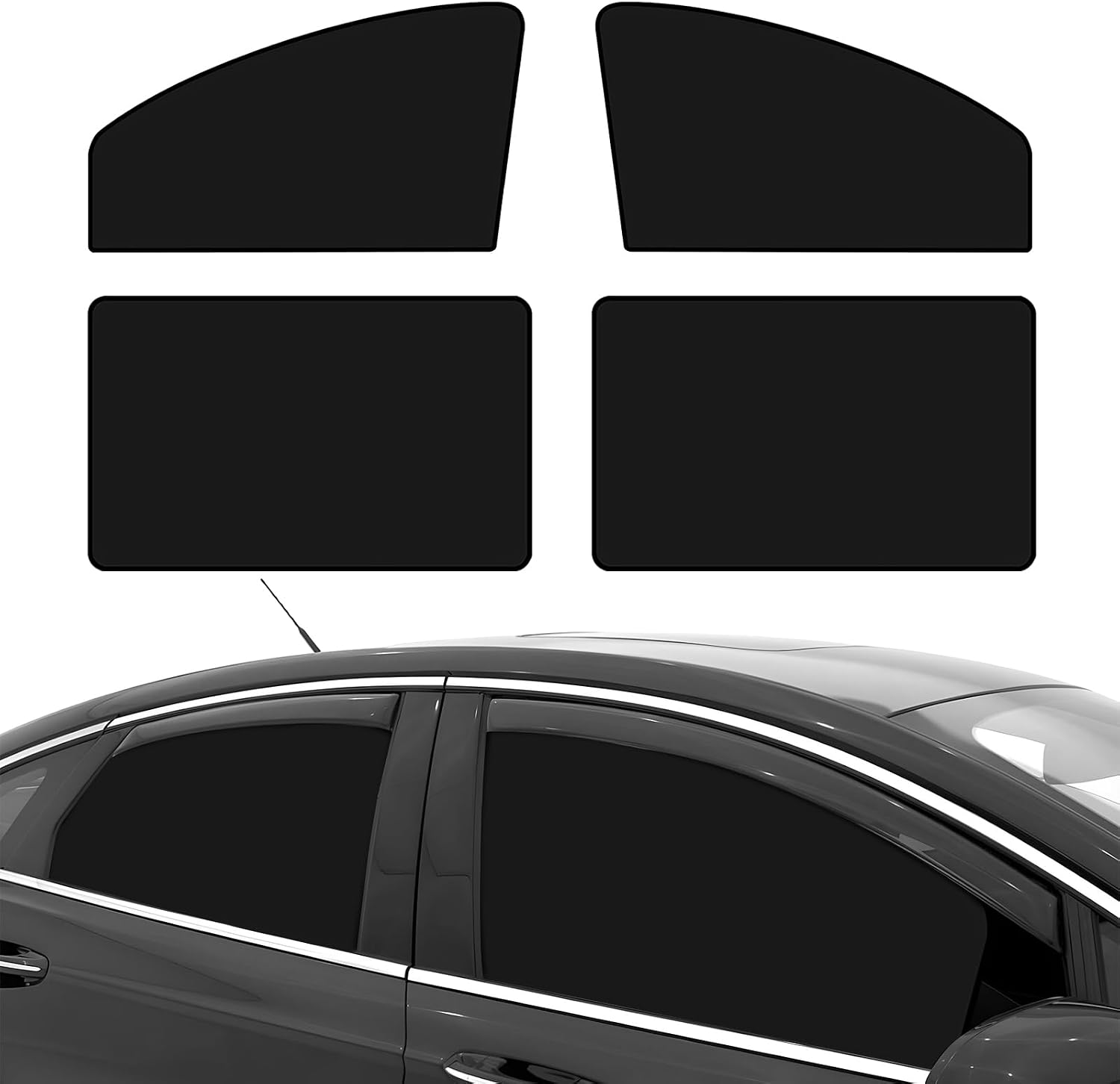 4 PCS Car Side Window Sun Shades, Heat Insulation Auto Windows Shades Privacy Protection Curtain with Magnets, UV Rays Blocker Window Cover for Most Vehicles, Car Accessories (Black)