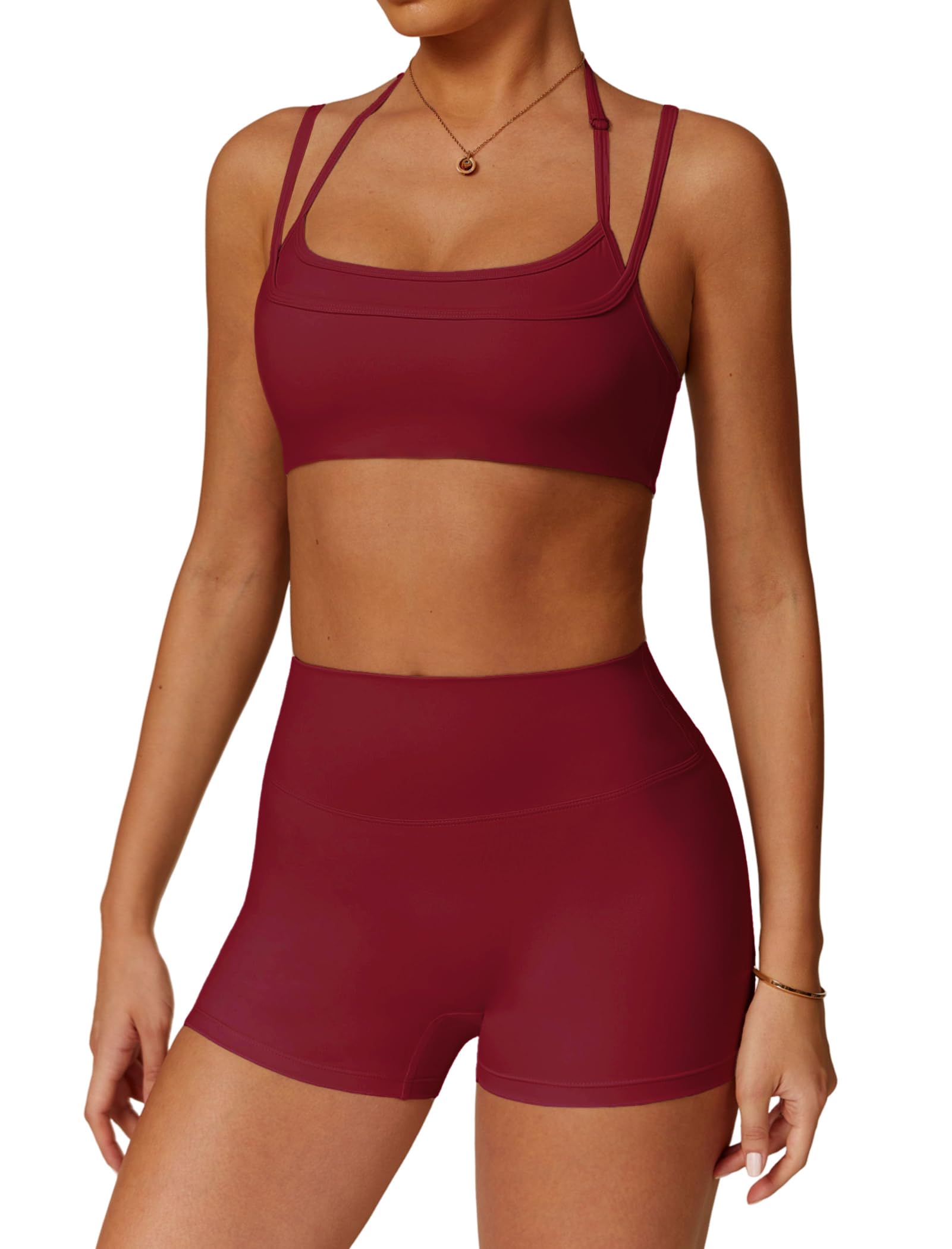 Two Piece Workout Sets For Women Sports Bra Matching High Waist Scrunch Butt Shorts Gym Yoga Athletic Clothes