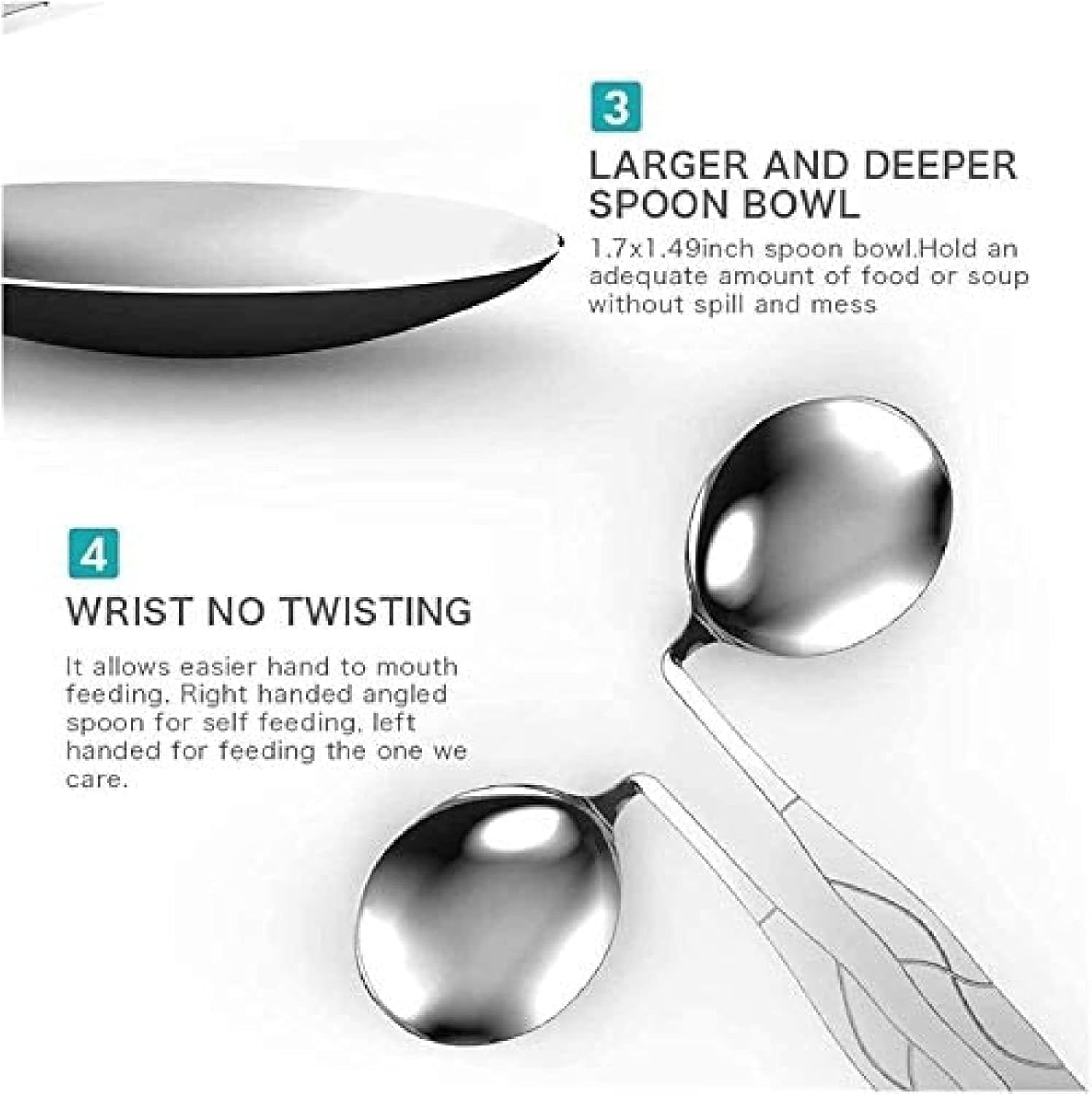 Utensilios curvados adaptativos, ayuda alimentaria de acero inoxidable, cuchara en ángulo antivibración para ancianos, parkinson, artritis, discapacidad