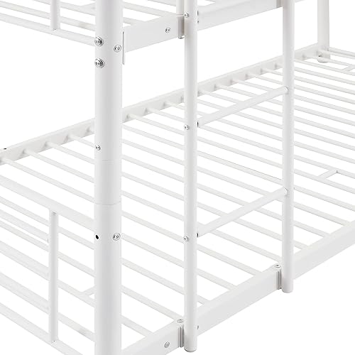 Miniatura 7 de Woanke Cama triple de metal marco de cama individual de acero con 2 escaleras integradas 3 literas de cama que se pueden dividir en 3 camas