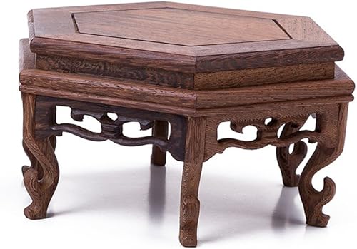 Hermosa mano artesanal hexagonal palisandro oriental Fishbowl jarrón soporte 4.5"