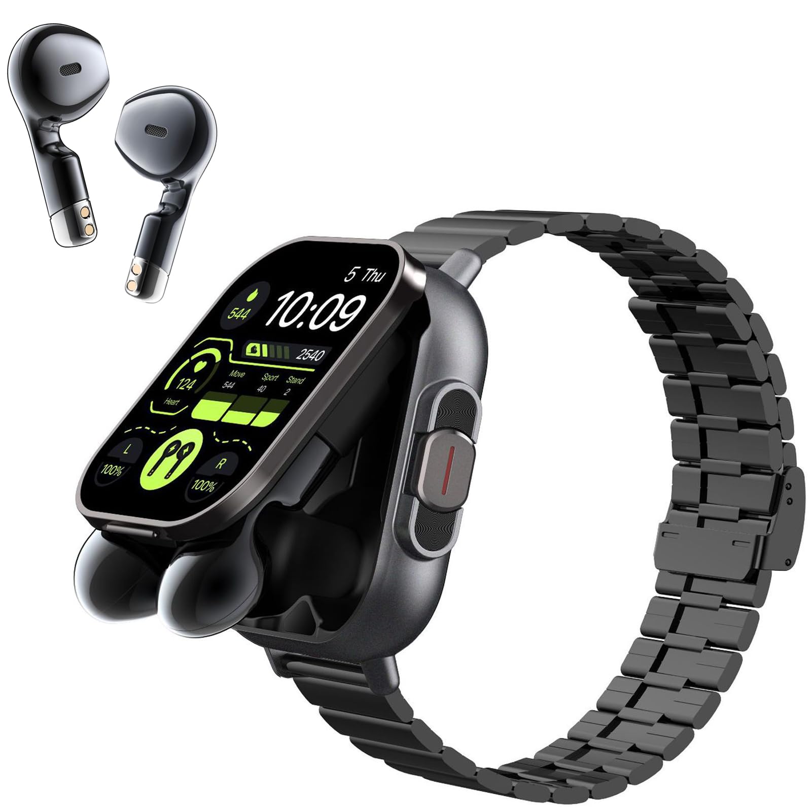 Montre Intelligente avec écouteurs, écran HD 2,01 pour Hommes et Femmes, Tracker d'activité étanche IP67, 100 + Mode Sport, Moniteur de Sommeil Fréquence Cardiaque, Podomètre pour Android et iOS