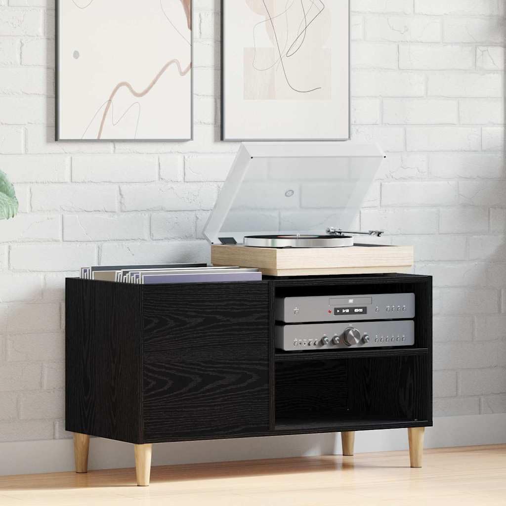 Mueble porta vinilos roble negro 84,5 x 38 x 48 cm | Diseño minimalista, elegante para salón, ideal para colección de vinilos