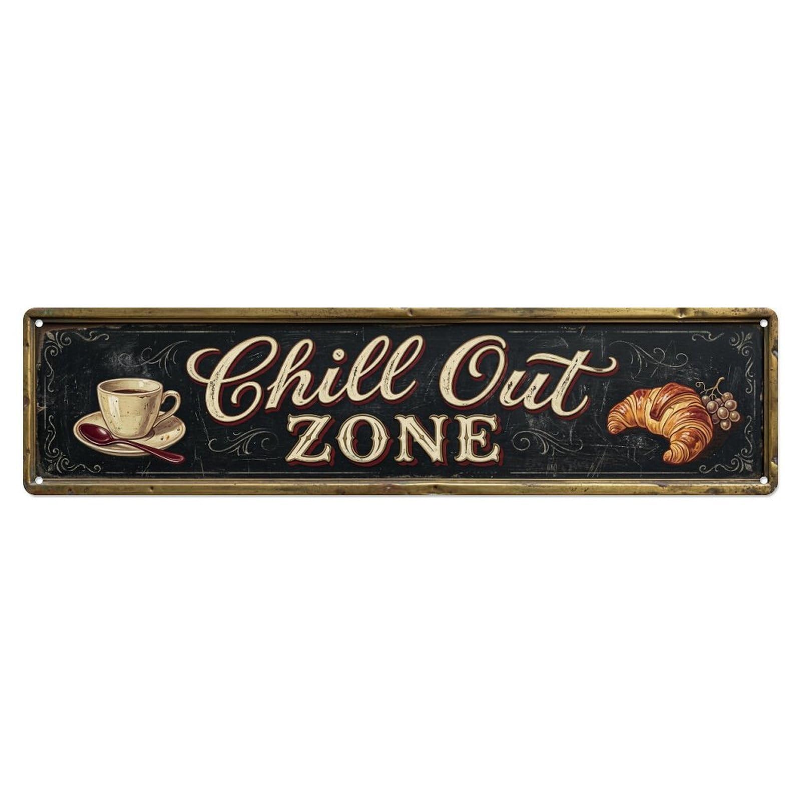Chill Out Zone Faded Bistro 1 Metal Tin Skinny Sign Plaque Wall Decor for Cafe, Club Bar, Office, Home Garden Metal Poster 4x16Inch