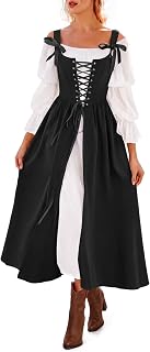 Wenrine Renaissance Costume Womens Lace Up Corset Halloween Medieval Dress | 2 Piece Set, Side Pockets, Adjustable Lace Up, Off Shoulder, Back Zip, Maxi Dress, Ren Faire, Fairy Cosplay, Theme Party