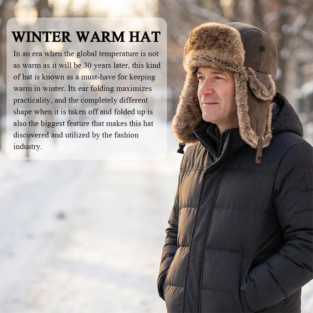 Russian Ushanka Hat, Faux Fur Winter Trapper Hat for Men Women, Cold Weather Protection, Windproof and Waterproof