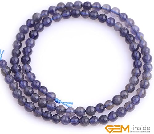 Miniatura 278 de GEM-Inside - Cuentas sueltas de piedra de lava negra natural de 0.315 in para hacer joyas, 15 pulgadas Cordierita de grado A