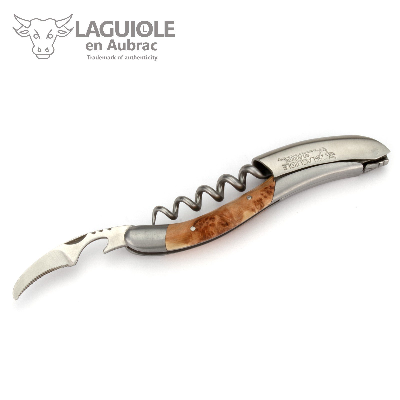Laguiole en Aubrac Sommelierbesteck - Wacholder - Edelstahl matt - Kellnermesser Weinöffner Sommelier Korkenzieher
