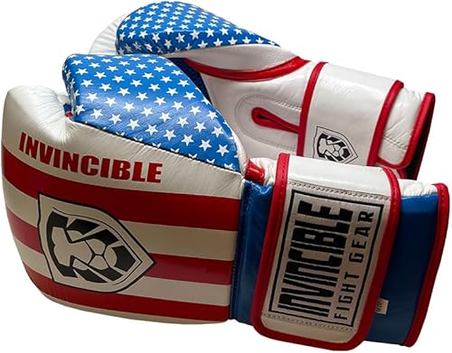 Miniatura 5 de Invincible Fight Gear Hook and Loop Leather Training Boxing Gloves with USA Flag Colors - Ideal for Boxing, Kickboxing, Muay Thai, MMA for Men Women
