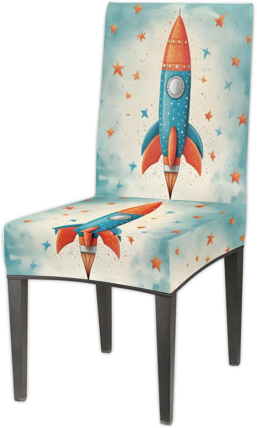 QsirBC Cartoon Stars Rocket Stretch Dining Room Chair Covers Set of 4 Chair Slipcovers Removable Washable Kitchen Seat Covers Chair Protectors for Hotel Party Wedding
