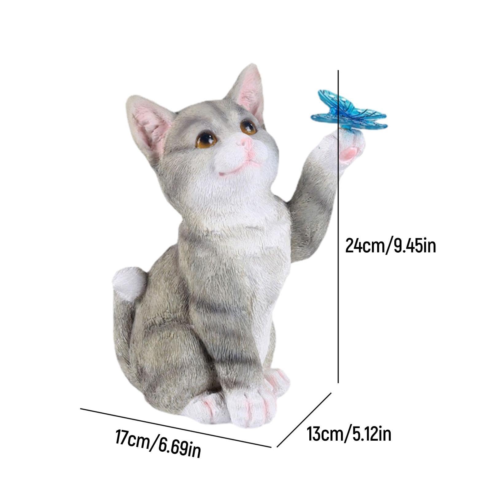 Estatua de Gato de Resina con Luz Solar, Llamativa Escultura Decorativa para Jardín, Figura para Exteriores para La Decoración de Jardín, Patio O Terr, Gris