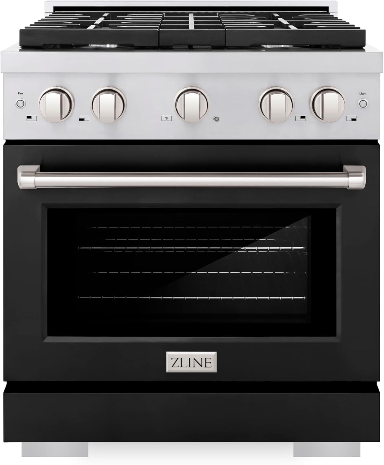ZLINE 30 in. 4.2 cu. ft. Paramount Dual Fuel Range with 4 Burner Gas Cooktop and Electric Convection Oven in Stainless Steel with Black Matte Door (SDR-BLM-30)
