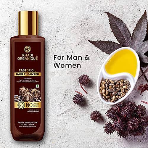 Image of Khadi Organique Castor Oil Cleanser | Protein & Antioxidant Rich Shampoo | Controls Excessive Sebum | Strengthens Hair Follicles | Moisture Lock & Scalp Cleansing | SLS & Paraben Free - 200ml (pack of 2)