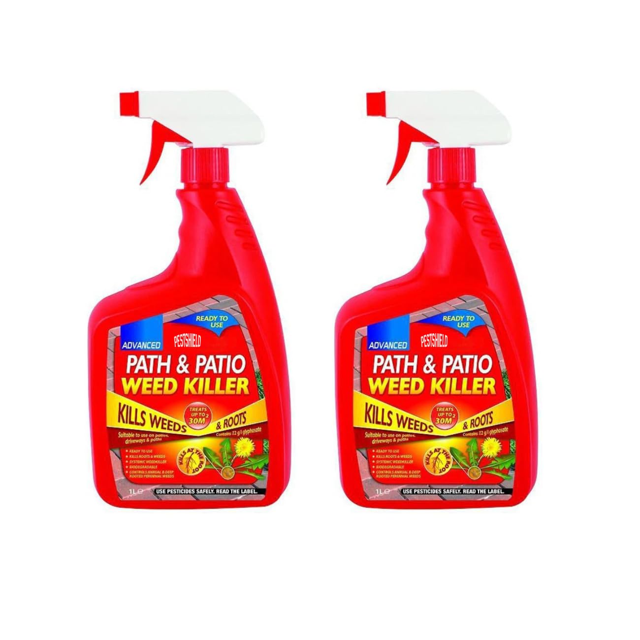 2 x Pest Shield Path & Patio Glysophate Weed Killer 1 Litre Trigger Spray