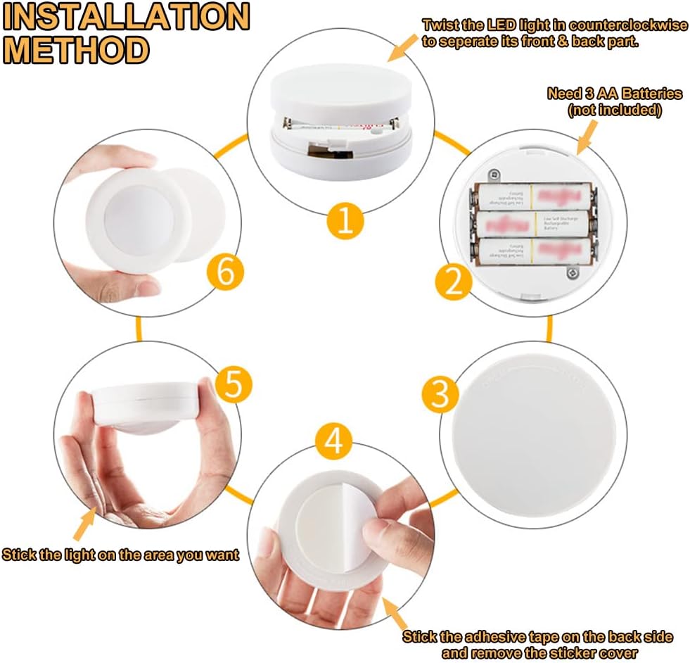 Wireless 16 Color Changing LED Puck Light 12 Pack LED Under Cabinet Lighting Closet Light Battery Powered Night Lights with Remote Control Dimmer & Timing Function