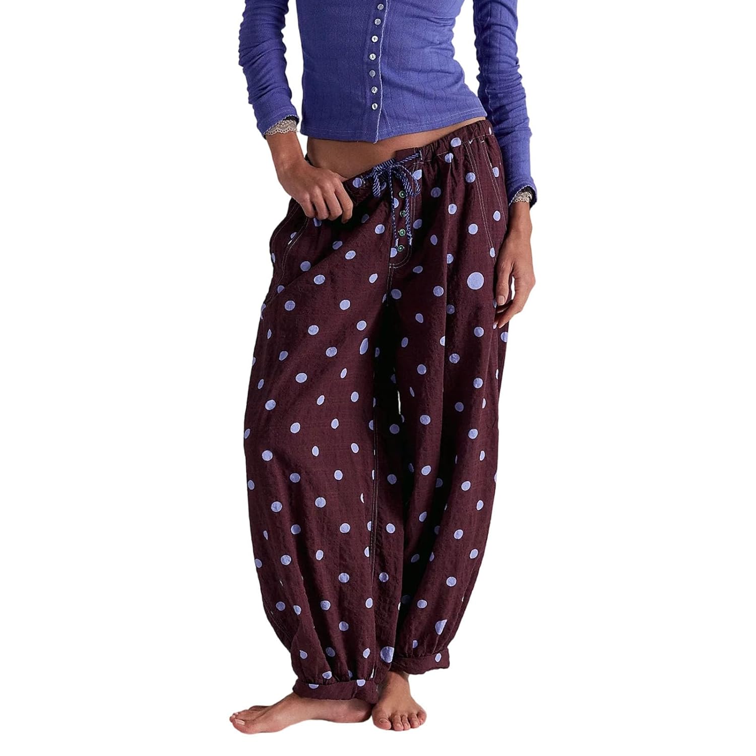 Womens Ruffle Hem Pants Y2K Going Out Streetwear Lightweight Pantaloons Loose Fit Long Bloomers Casual Trousers