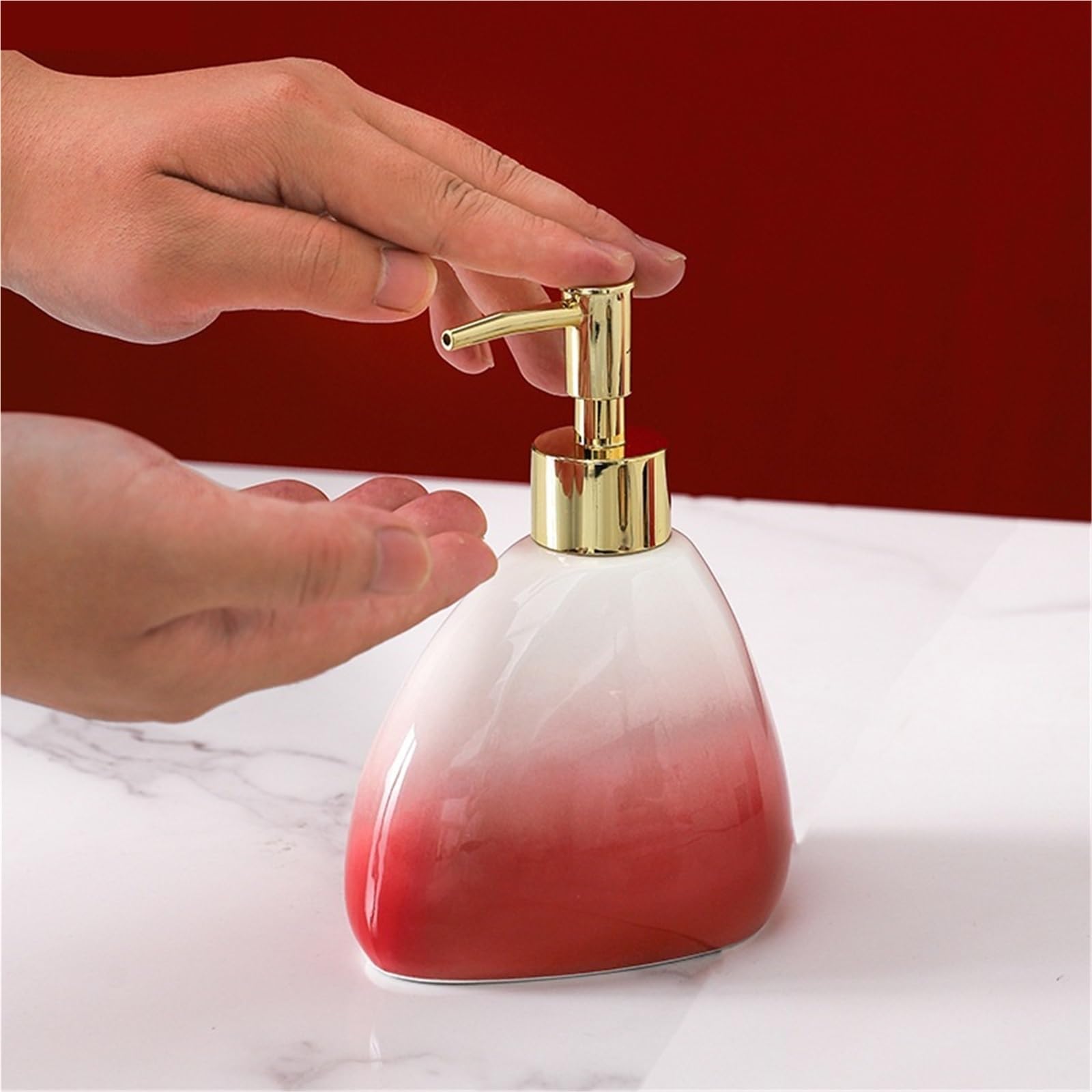 Badezimmer-Seifenspender-Set, Farbverlauf, rot, Keramik, Seifenspender-Set, Hotel, Seifenschale, Mundspülbecher, Set, Zuhause, Badezimmer, Zubehör, Hochzeitsgeschenke für moderne Badezimmer (5