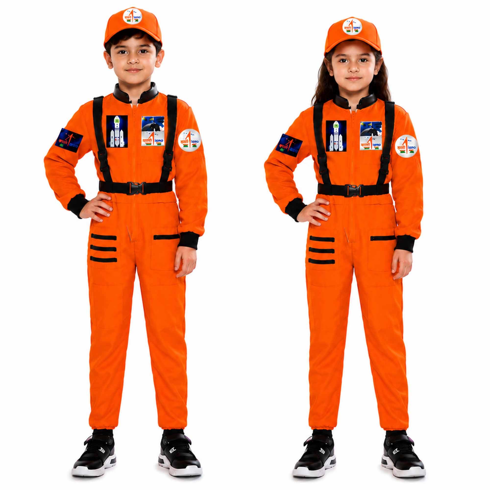 SCRIPTURE Fancy Dress Kids Astronaut Costume White Orange Blue Space Suit for Boys Girls, Space Explorer Role Play Outfit for Halloween Party Cosplay Set-image-9