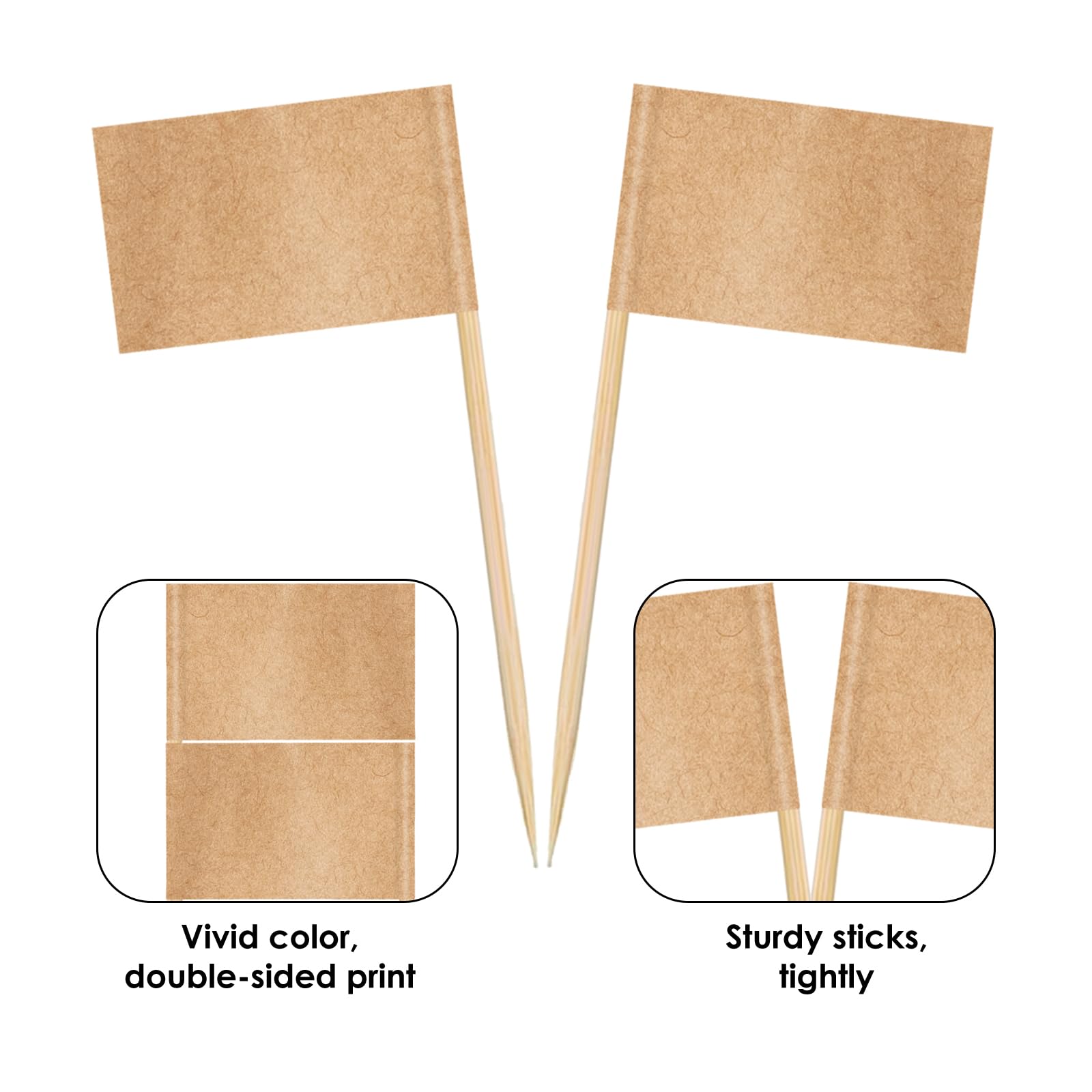 Mini Drapeau Cure-dent Papier Kraft Marron 100 Pièces pour Cocktail Buffet Décoration