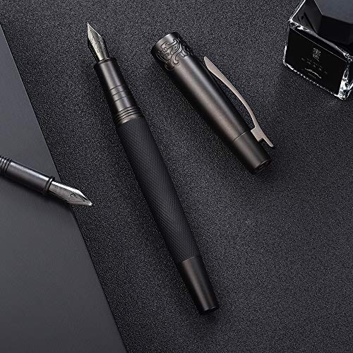 6013 Pure Black Solid Metal Fountain Pen Extra Fine Nib, Senior General Ink Converter Pen Metal Box By Hongdian #TOP2