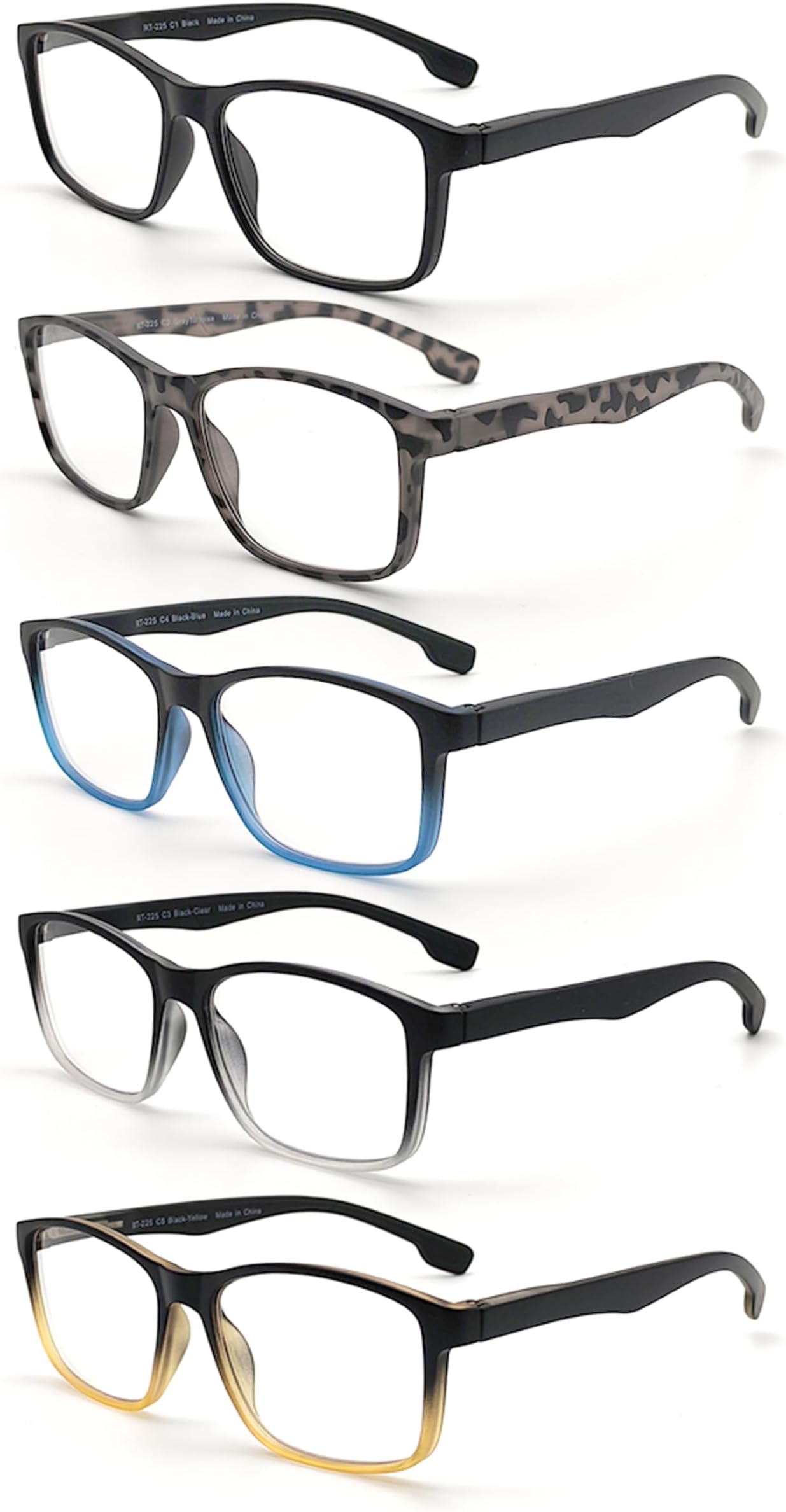 5-Pack Large Reading Glasses with each Pouch Cloth for Men Women Blue Light Blocking Spring Hinge Readers