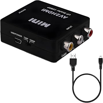 RCA to HDMI Converter, 1080P AV to HDMI Converter Composite CVBS Video Audio Adapter Supports PAL/NTSC for PS2 Xbox Wii SNES N64 VHS VCR,DVD Camera with USB Power Cable for Easy Use on HDTV Monitor