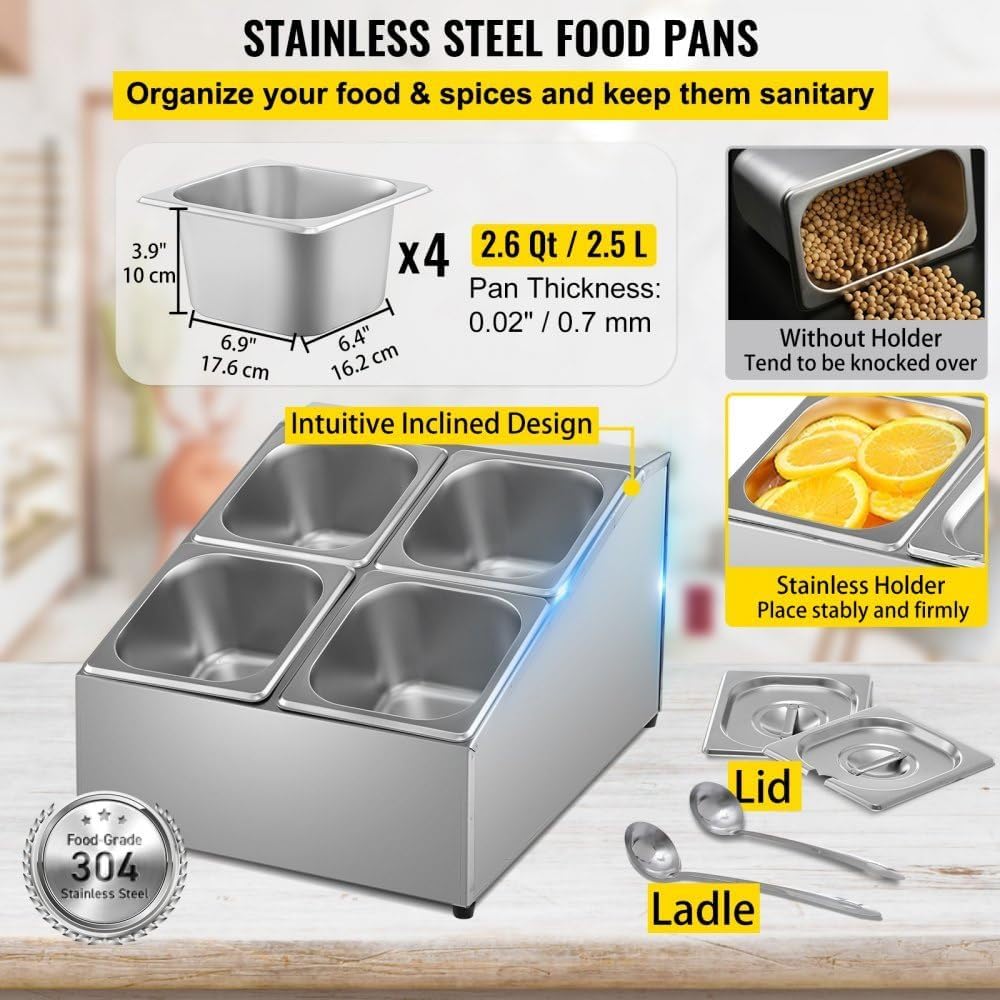 Regał do serwowania ze stali nierdzewnej z 5 półkami i pochyloną konstrukcją, idealny do komory kuchennej i jako uchwyt na pojedyncze tace do serwowania.