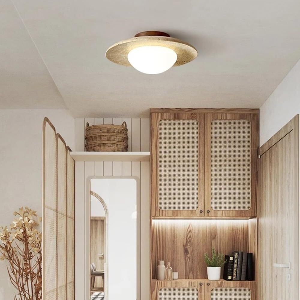 Naturalna marmurowa brązowa kamienna półwpuszczana lampa sufitowa, vintage półwieczna biała kula mleczna lampa w stylu vintage, nowoczesne oświetlenie farmy i korytarza