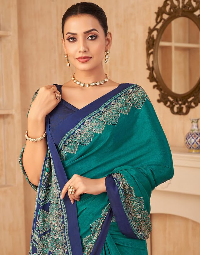 Image of SIRIL Women's Crepe Silk Printed Saree with Unstitched Blouse Piece