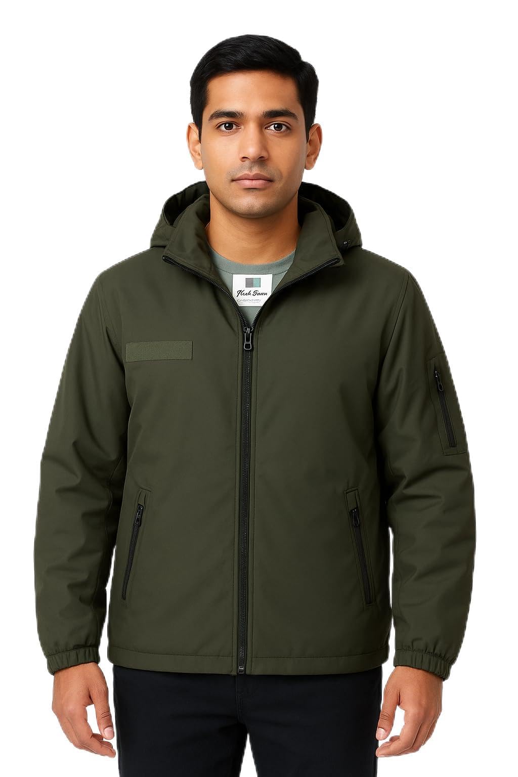 Men’s Olive Green 12-Chain Winter Jacket,Full-Zip with Multiple Pockets, Military Style Outerwear-picture-31