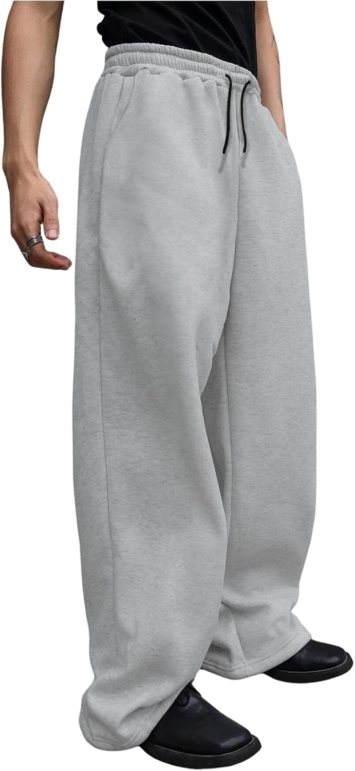 GORGLITTER Men's Baggy Sweatpants Elastic Waist Drawstring Wide Leg Lounge Sweat Pants with Pockets