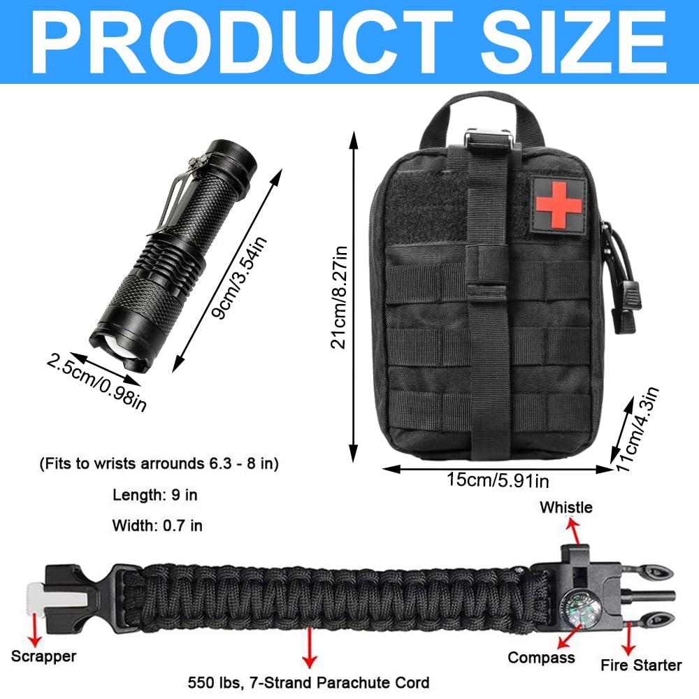 Erste Hilfe Set, Survival Kit mit Überlebenswerkzeug, Notfallrucksack Gefüllt, First Aid Kit, Survival Set Outdoor für Auto, Camping, Rucksackreisen, Wandern, Jagd