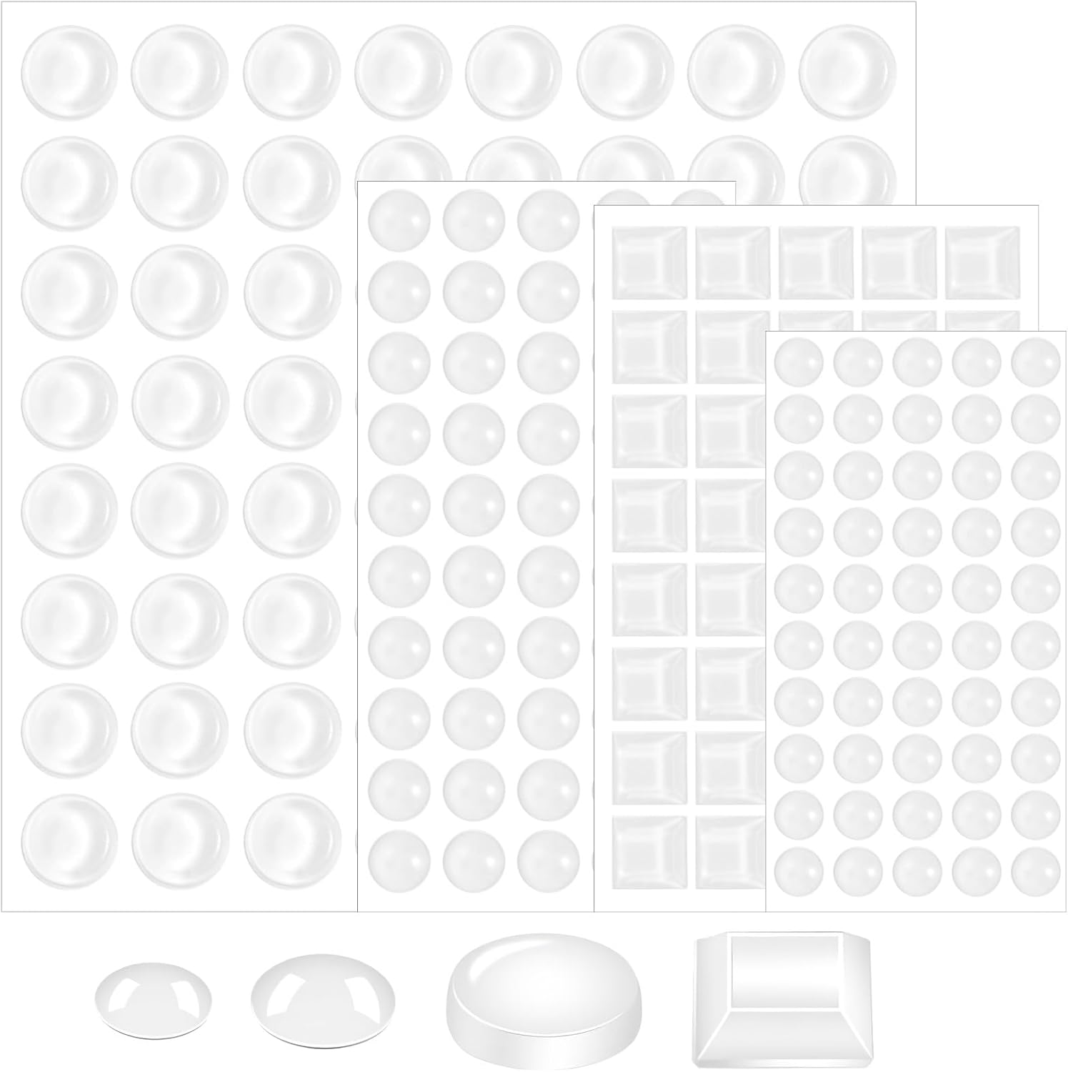 Clear Cabinet Bumpers, 204Pcs Self-Adhesive Cabinet Door Bumper Noise Dampening Bumper Pads Silicone Rubber Bumpers for Drawers Picture Frames Cutting Board Furniture Wall Protection 4 Sizes