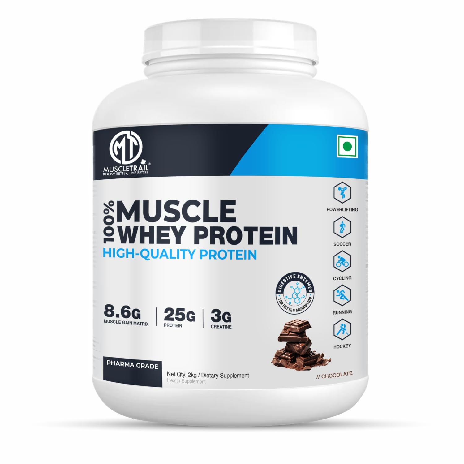 [BRSRM2QYAAOWK3LU] MuscleTrail Pharma Grade Muscle Gain Whey Protein | 21g Protein, 44 Servings, Support Muscle Growth Recovery | 179 Calories | 8g Carbs Protein (2kg, Chocolate)