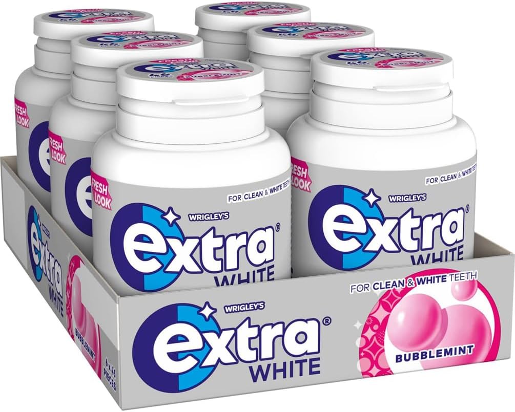 Extra White Bubblemint, Chewing Gum, Sugar Free, Chewing Gum Bulk Box, 6 Packs of 46 Pieces