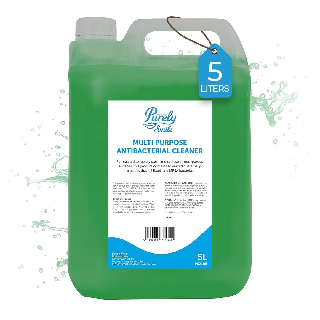 Antibacterial Multi Surface Cleaner 5L - Purely Smile Powerful Green Floor Cleaner Liquid for Walls and Unpolished Floors - Unscented Floor Cleaners - PS2105