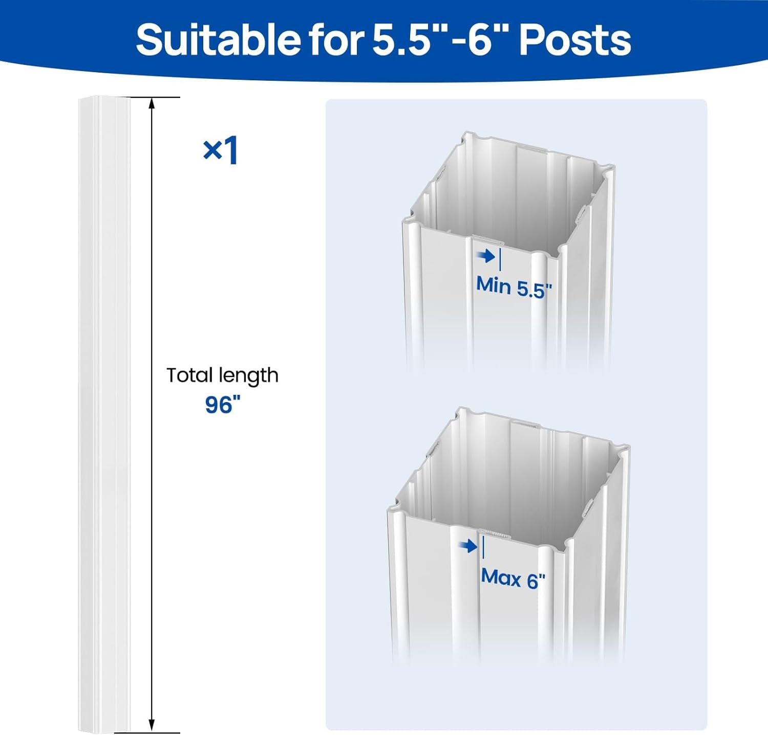Muzata 6x6 Vinyl Post Wrap Porch Post Sleeve White Snap Column Wrap Durability and Easy Installation for Deck Patio Porch 6"x6"x96" WT20