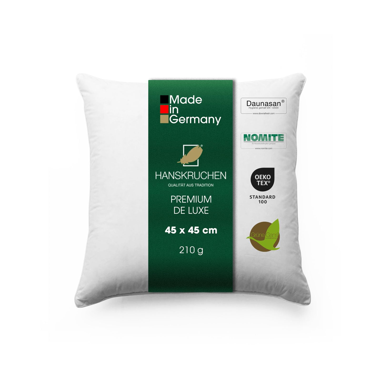 Premium de Luxe Trösterchen Daunenkissen 45x45 cm - Made in Germany Daunen Kuschelkissen aus 100% Baumwolle - 90% Daunen 10% Federn Kopfkissen für Allergiker