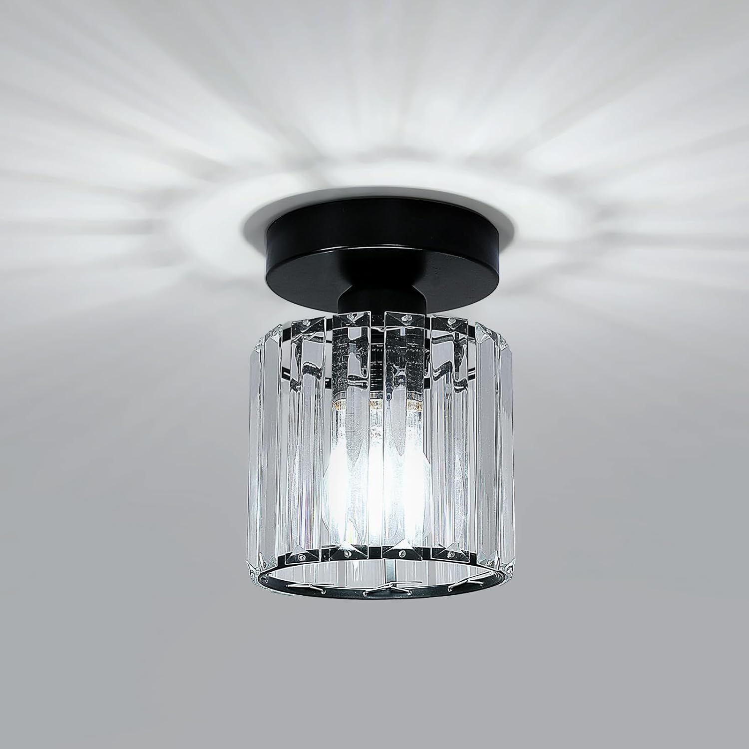 Round Crystal Ceiling Light Fixture, Small Semi Flush Mount Ceiling Light, E26 Base Modern Indoor Lighting Fixture for Hallway Bedroom Bathroom Entryway Kitchen