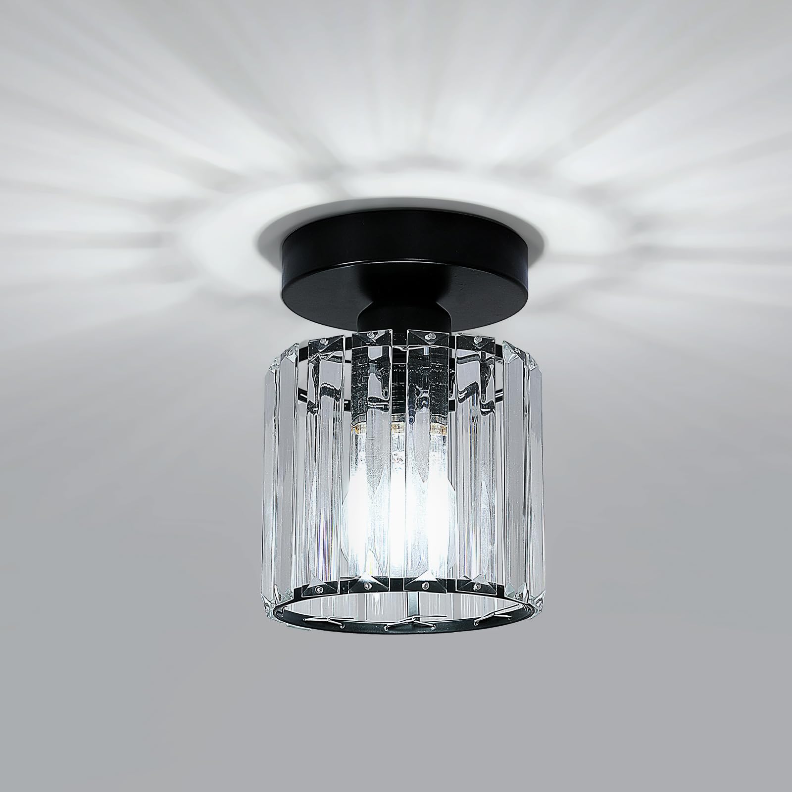 Round Crystal Ceiling Light Fixture Small Semi Flush Mount Ceiling Light E26 Base Modern Indoor Lighting Fixture for