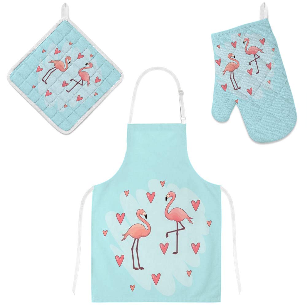Tablier de cuisine et gants de four flamants roses cadeau idéal crémaillère