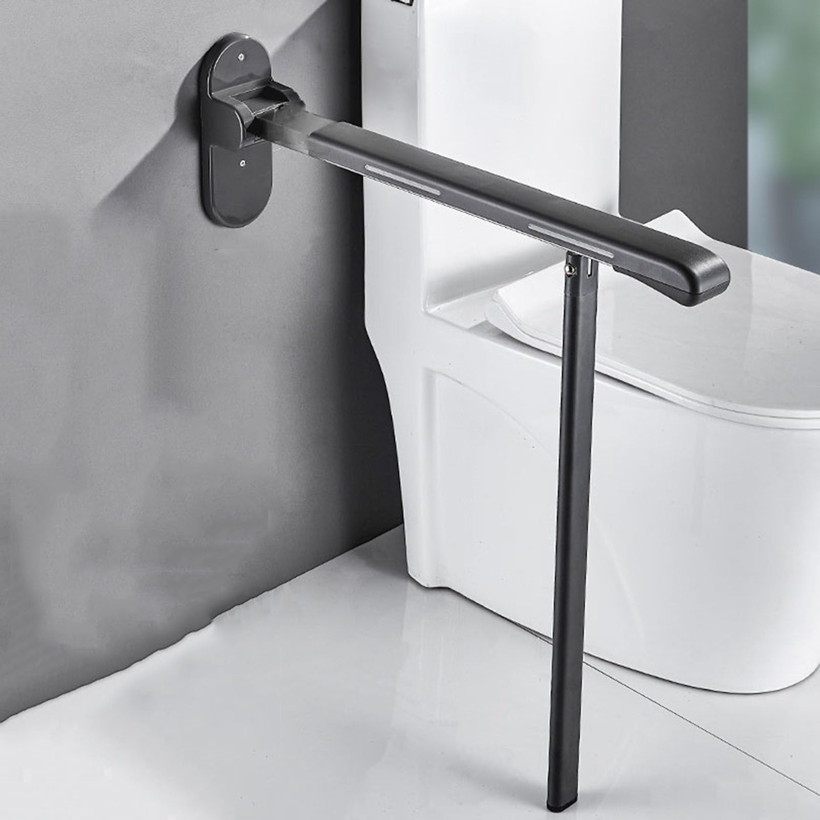 FKXSXAZ Foldable Toilet Grab Bar with Leg - Wall Mounted Support Rail for Bathroom Safety, Anti-Slip Grip, Folding Drop Down Rails